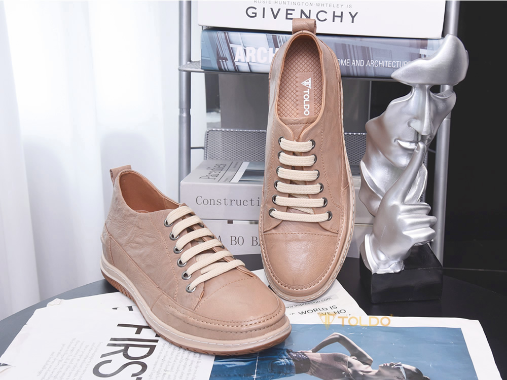 Giày cao nam 7cm màu be khế khâu