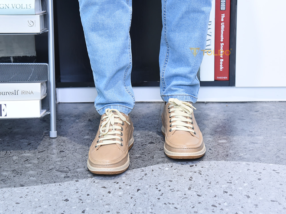 Giày cao nam 7cm màu be khế khâu