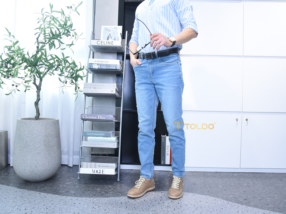 Giày cao nam 7cm màu be khế khâu