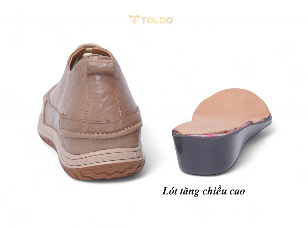 Giày cao nam 7cm màu be khế khâu