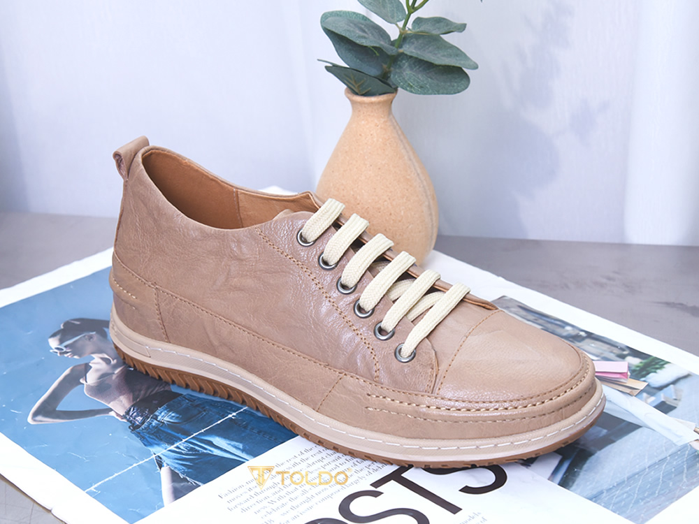 Giày cao nam 7cm màu be khế khâu