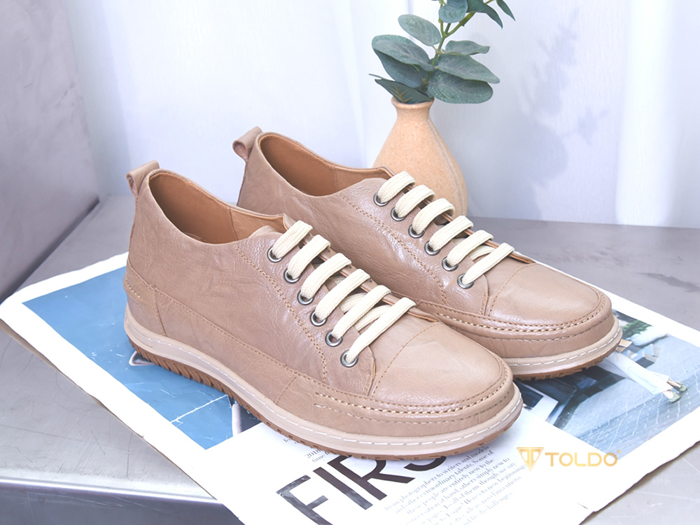 Giày cao nam 7cm màu be khế khâu