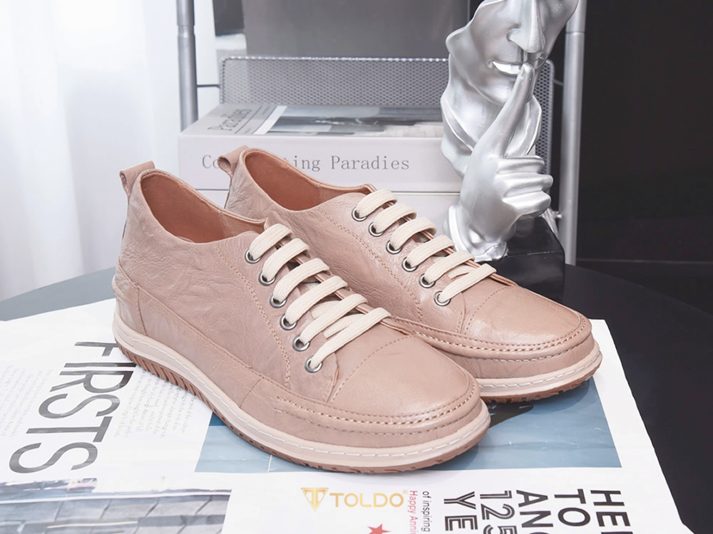 Giày cao nam 7cm màu be khế khâu