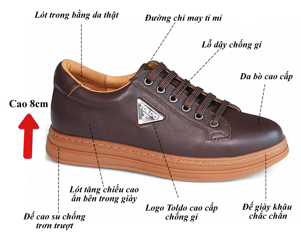 Giày cao 8cm thể thao nam da mềm
