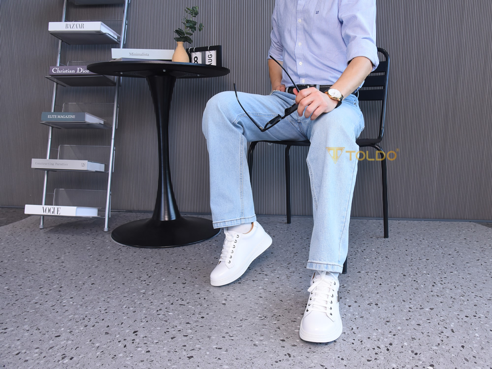 Giày cao thể thao 8cm cho nam màu trắng