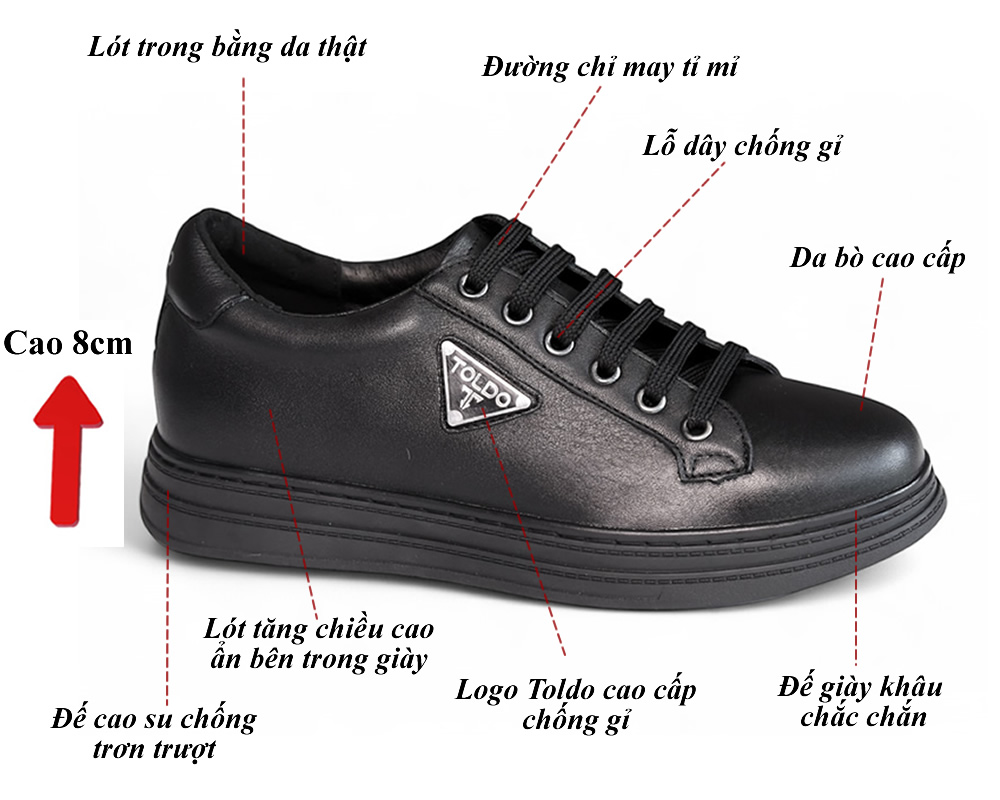 Giày thể thao cao 8cm da mềm