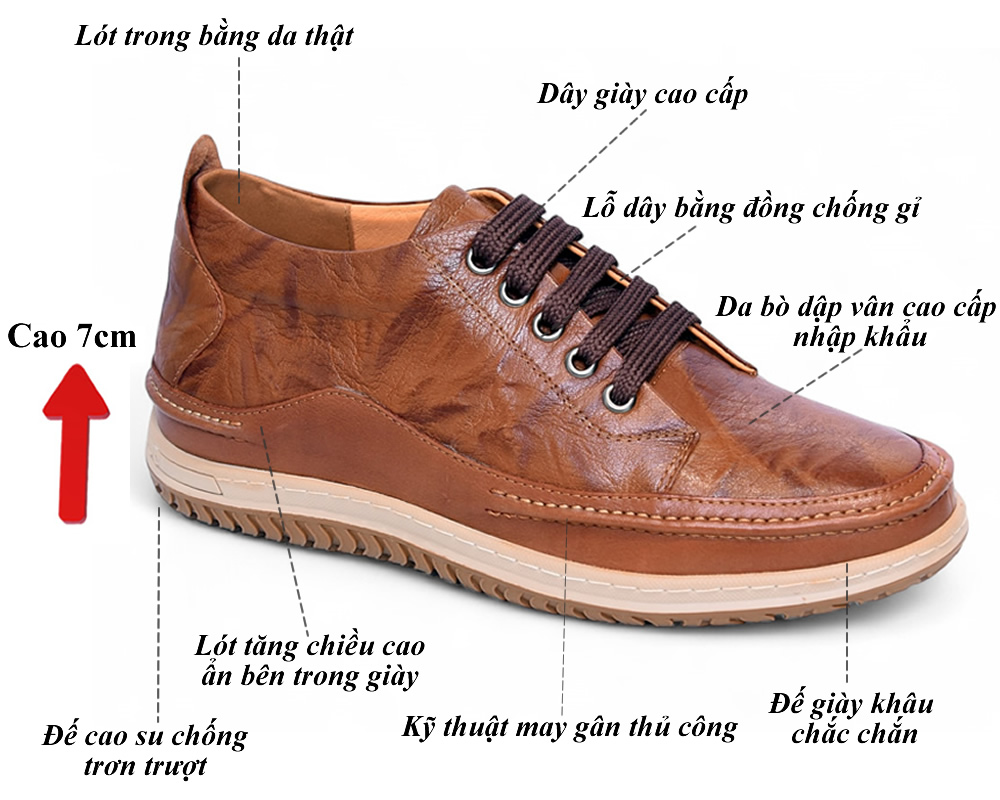 Giày thể thao tăng 7cm đế khâu