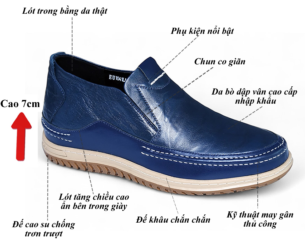 Giày cho nam tăng 7cm đế khâu