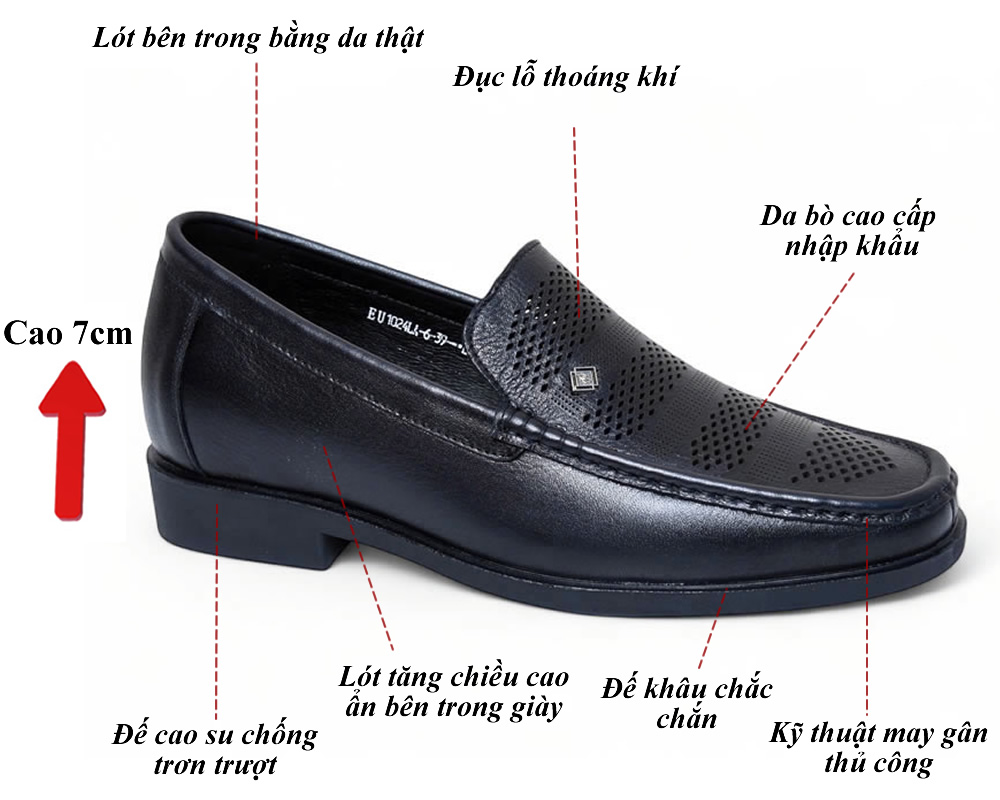 Giày nam cao  7cm đục lỗ thoáng khí