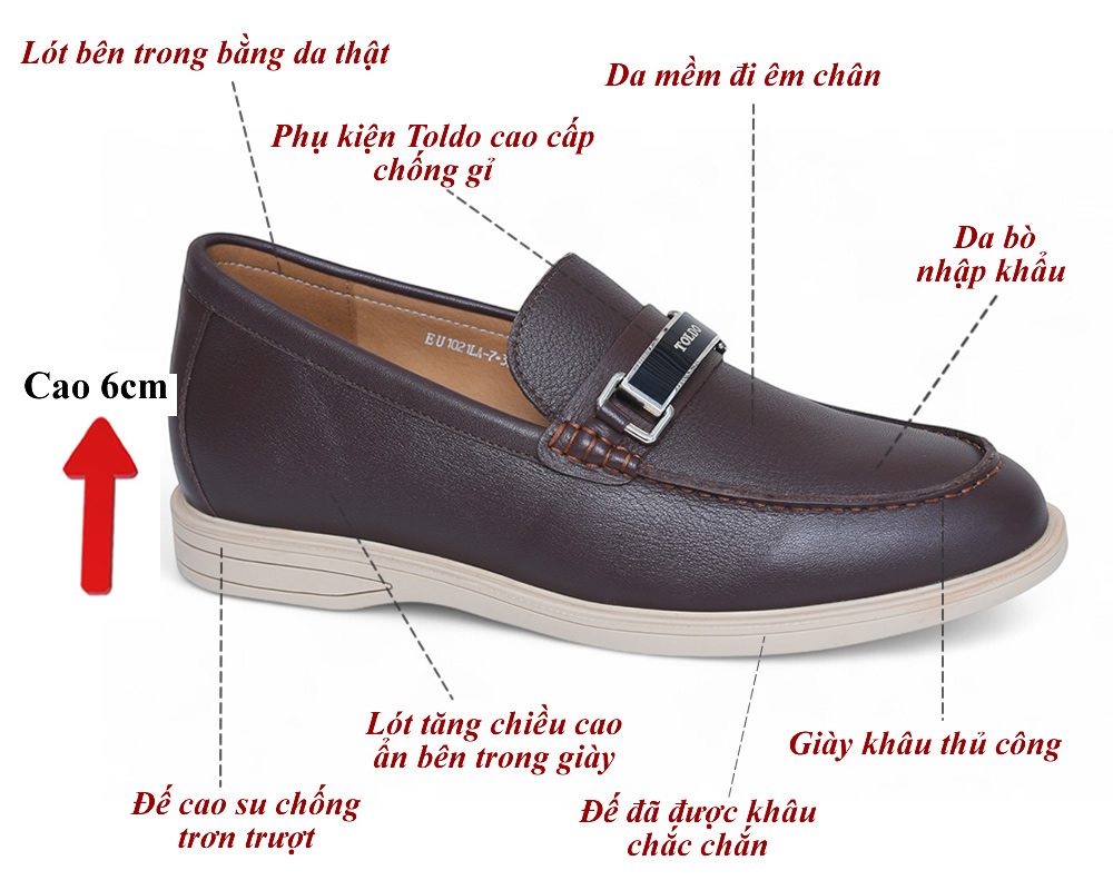 Giày cao 6cm da mềm màu nâu nhẹ