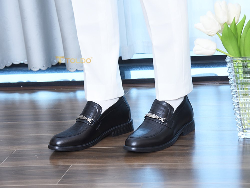 Giày lười cao 8cm da thật đế khâu