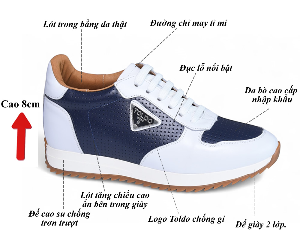 Giày tăng 8cm thể thao da thật