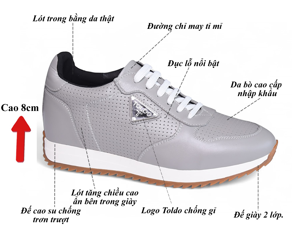 Giày cao 8cm thể thao da bò thật